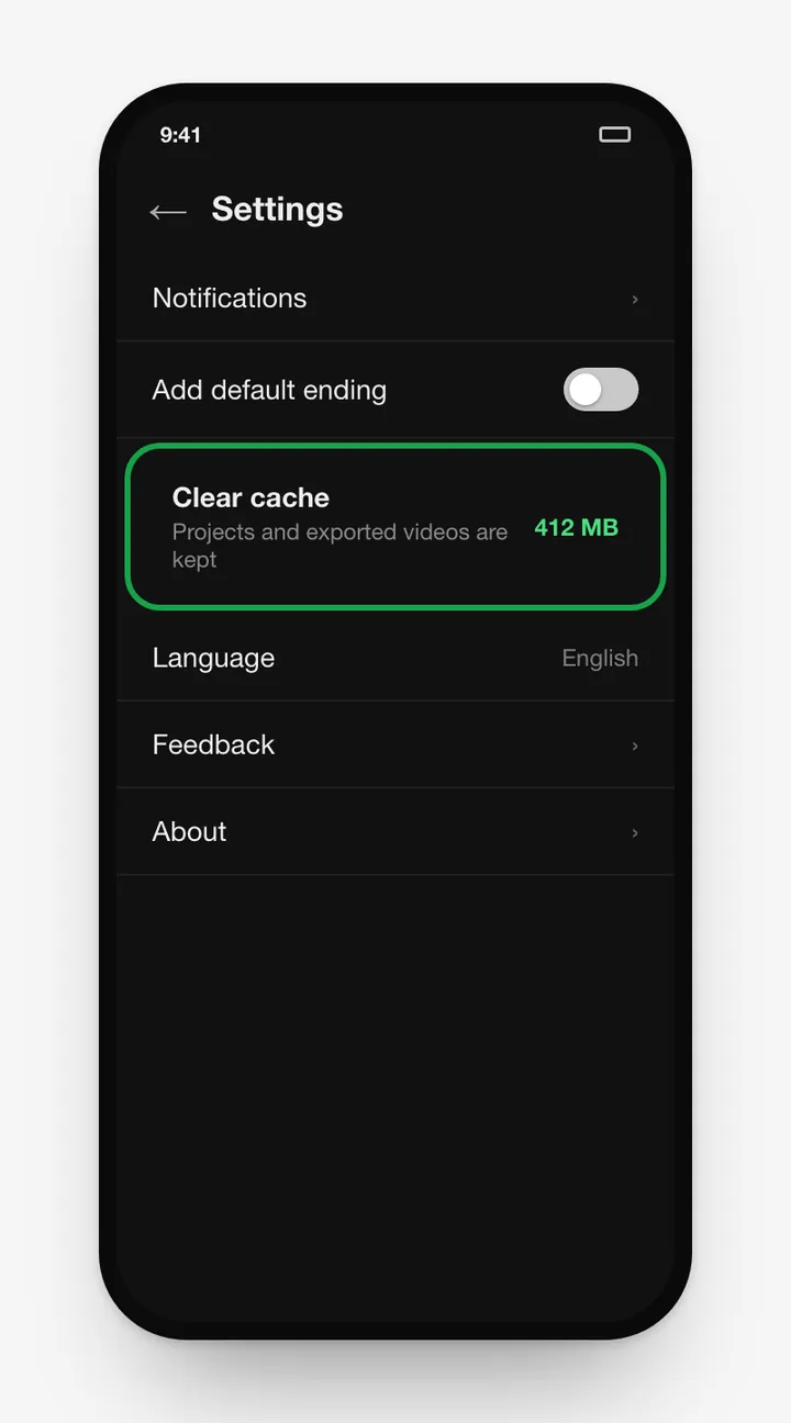 Illustration: Clear cache option in CapCut settings