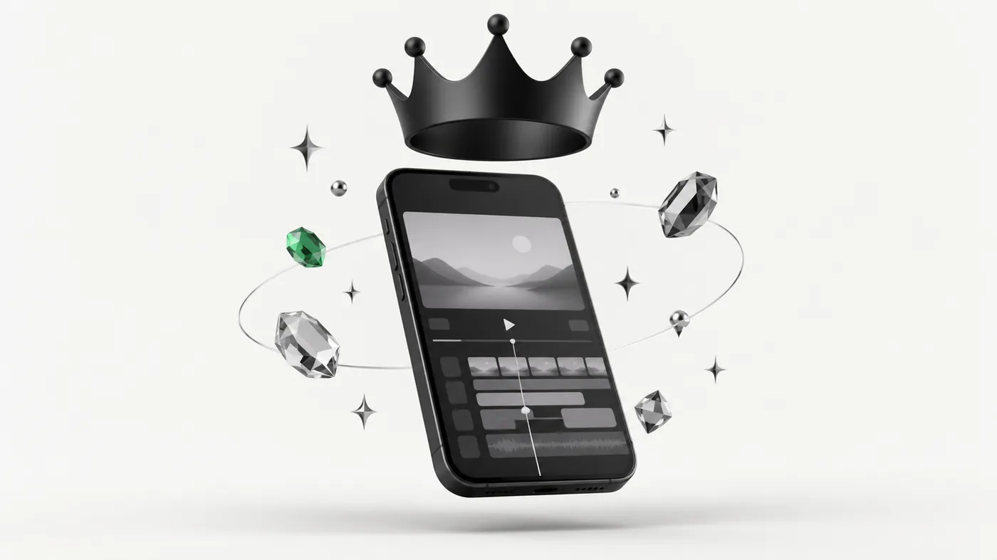 Phone video editor with a crown and gems representing CapCut Pro premium features
