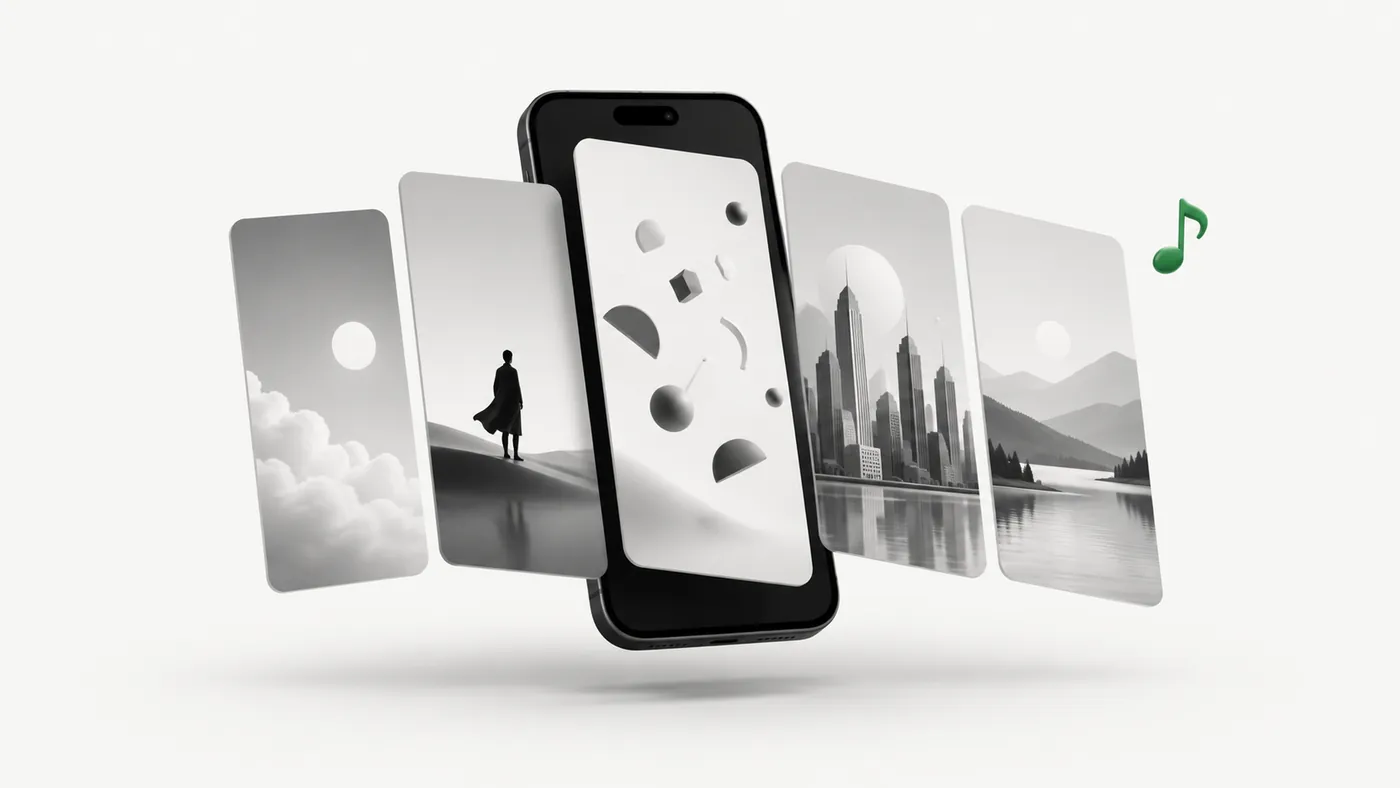 Vertical video templates fanning out of a phone, representing CapCut templates