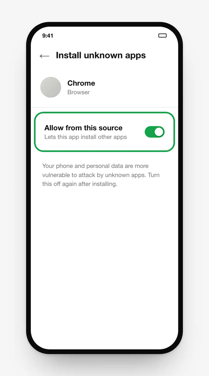 Illustration: Allow from this source setting for installing the CapCut APK